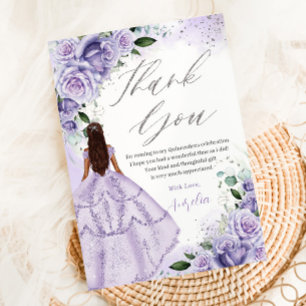 Carte De Remerciements Lavande violette Floral Argent Quinceanera Sweet 1