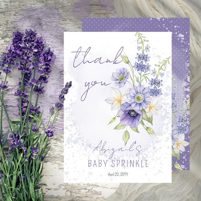 Carte De Remerciements Lavender Boho Un Petit Bébé Fleur sauvage Saupoudr (Créateur téléchargé)