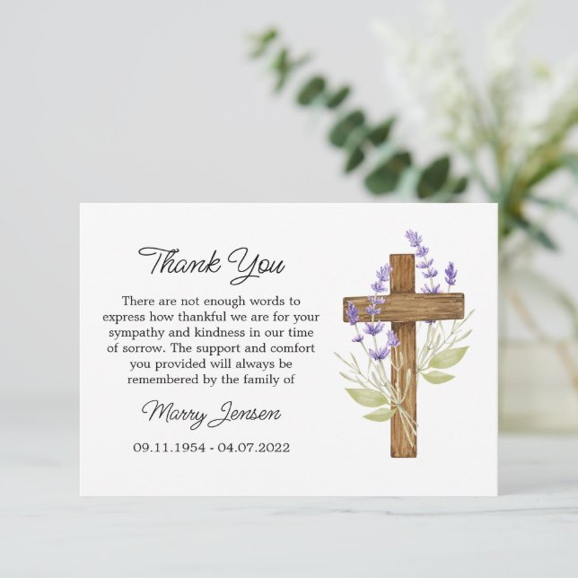Carte De Remerciements Lavender Cross Sympathy Thank You Card (Debout devant)