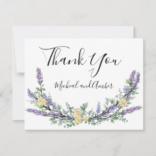 Carte De Remerciements Lavender Eucalyptus jaune roses élégant script