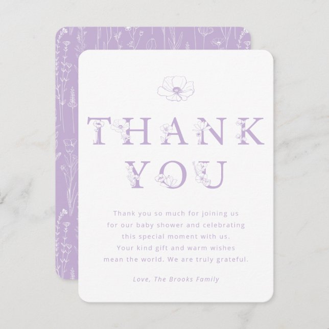 Carte De Remerciements Lavender Floral Thank You Card | Baby Shower (Devant / Derrière)