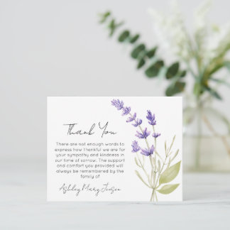 Carte De Remerciements Lavender Funeral Thank You Card Bereavement 