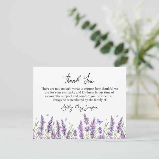 Carte De Remerciements Lavender Funeral Thank You Card Bereavement (Debout devant)