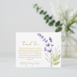 Carte De Remerciements Lavender Funeral Thank You Card Bereavement 