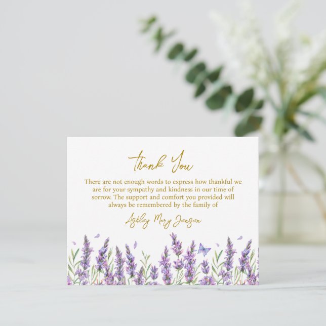 Carte De Remerciements Lavender Funeral Thank You Card Bereavement (Debout devant)