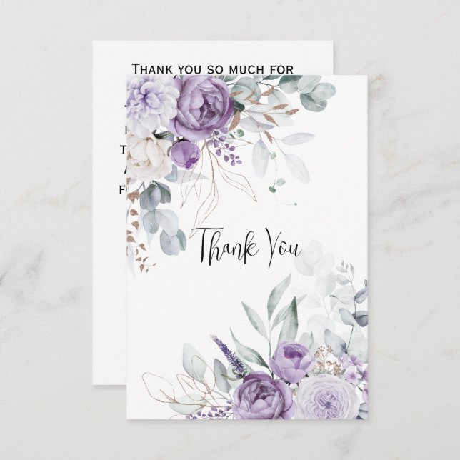 Carte De Remerciements Lavender Peonies and White Roses Wedding Thank You (Devant / Derrière)