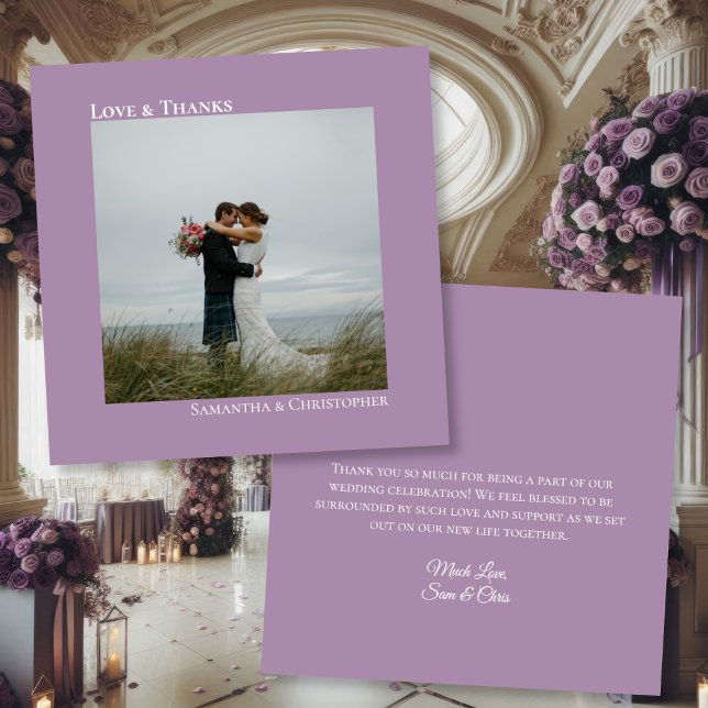 Carte De Remerciements Lavender Purple Love Thanks Photo & Note Mariage (Front/Back)