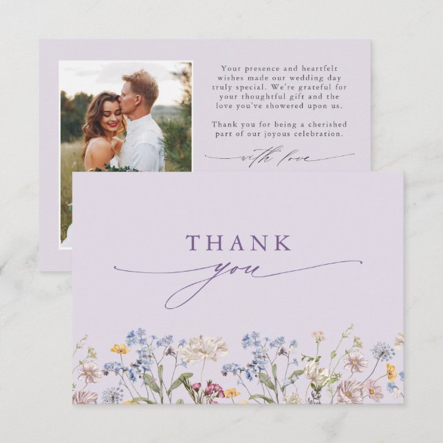 Carte De Remerciements Lavender Spring Wildflower Meadow Garden Wedding  (Devant / Derrière)