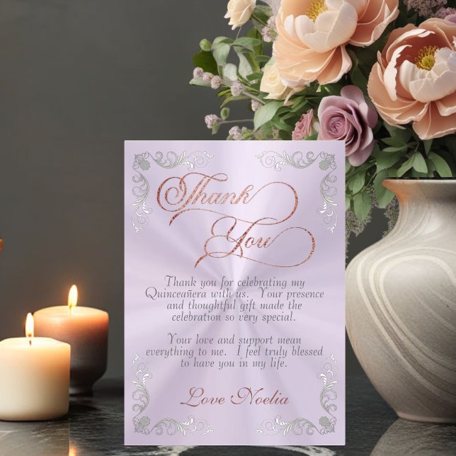 Carte De Remerciements Lavender - Vintage Frame & Tiara Quinceanera (Créateur téléchargé)