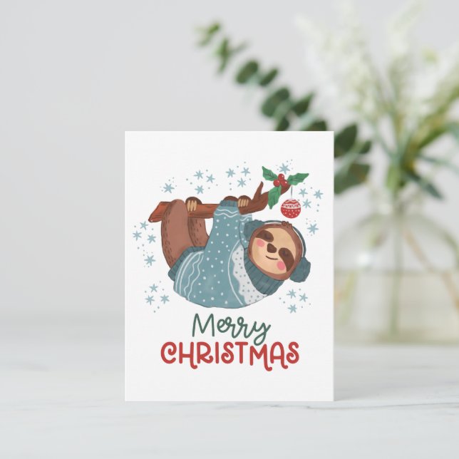 Carte De Remerciements Lazy Sloth Christmas Card (Debout devant)