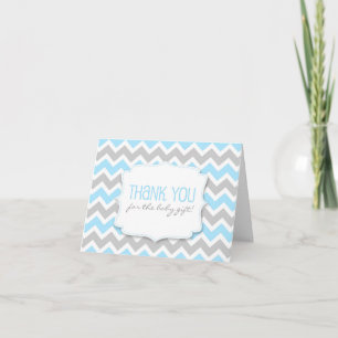 Carte De Remerciements Le baby shower de Chevron de gris bleu vous