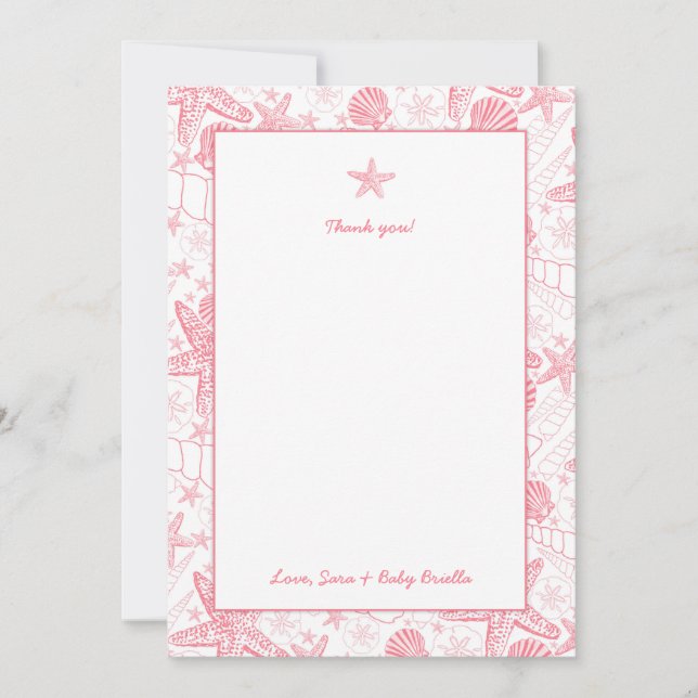 Carte De Remerciements Le baby shower rose de coquilles de mer vous (Devant)