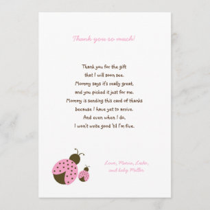 Carte De Remerciements Le baby shower rose simple de coccinelle vous