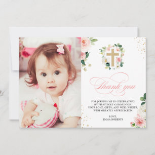 Carte De Remerciements Le Baptême de la Première Communion L'Or Rose