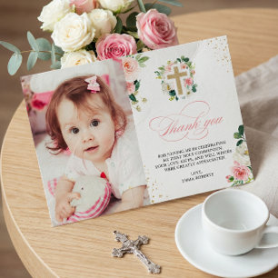 Carte De Remerciements Le Baptême de la Première Communion L'Or Rose