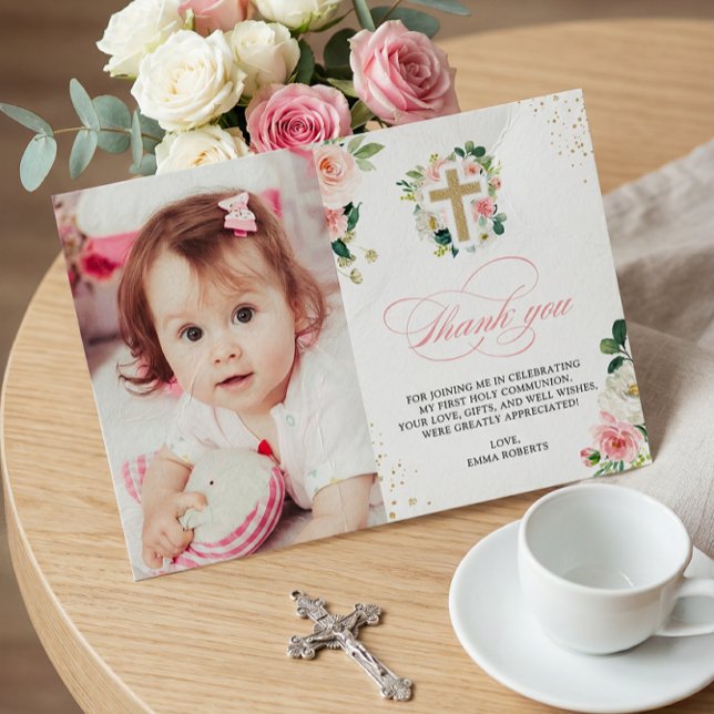 Carte De Remerciements Le Baptême de la Première Communion L'Or Rose (Créateur téléchargé)