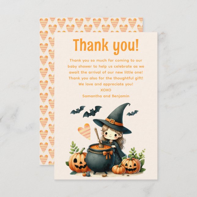 Carte De Remerciements Le bébé brasse le baby shower d'Halloween (Devant / Derrière)