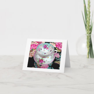 Carte De Remerciements Le blanc vintage floral de tasse de thé Carte-Vous