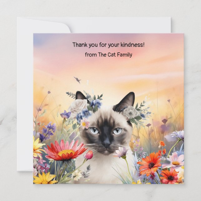 Carte De Remerciements Le chat est dans le champ de fleurs (Devant)