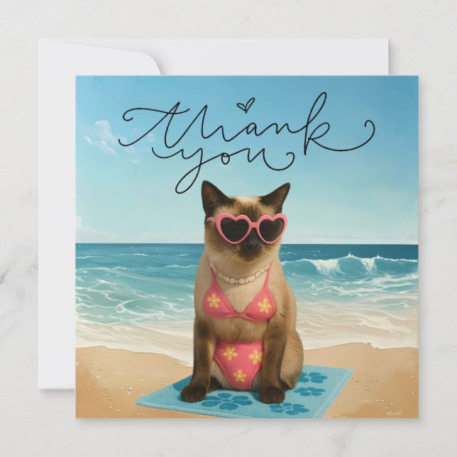 Carte De Remerciements Le chat est sur la plage (Devant)