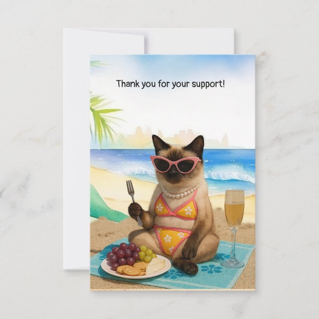 Carte De Remerciements Le chat est sur la plage (Devant)