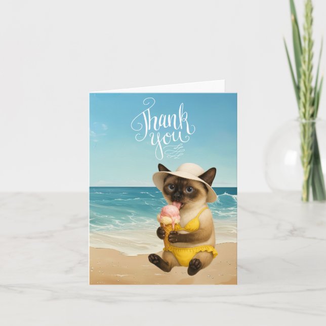 Carte De Remerciements Le chat est sur la plage (Devant)