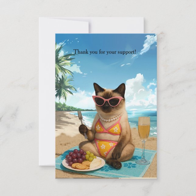 Carte De Remerciements Le chat est sur la plage (Devant)