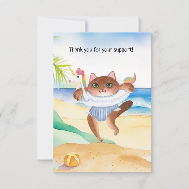 Carte De Remerciements Le chat est sur la plage (Devant)