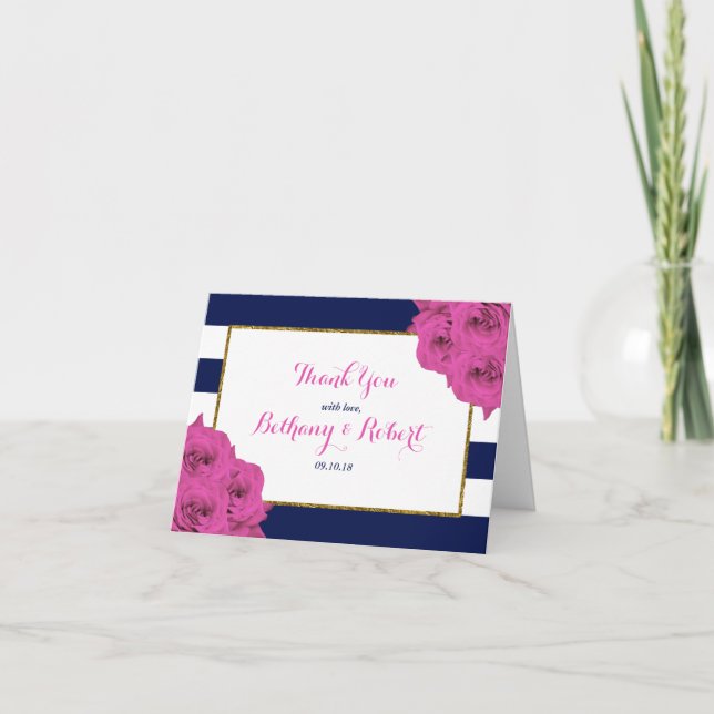 Carte De Remerciements Le Chic Moderne Luxe Mariage Collection Rose Roses (Devant)
