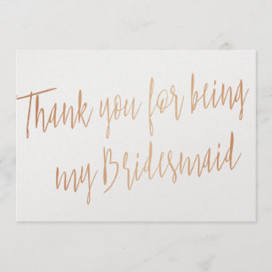 Carte De Remerciements Le cuivre moderne "Merci d'être ma demoiselle d'ho