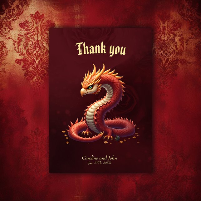 Carte De Remerciements Le dragon serpent doré.  (Créateur téléchargé)