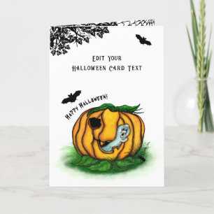 Carte De Remerciements Le fantôme d'Halloween, chauve-souris, fantôme et 
