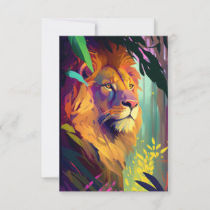 Carte De Remerciements Le Lion Animal Portrait Peinture Faune En Plein Ai