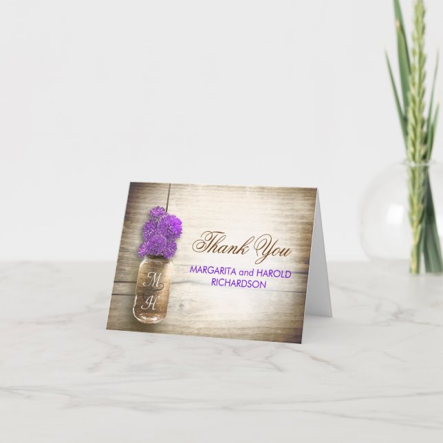 Carte De Remerciements Le mariage de pot de maçon de fleurs de pourpre (Devant)