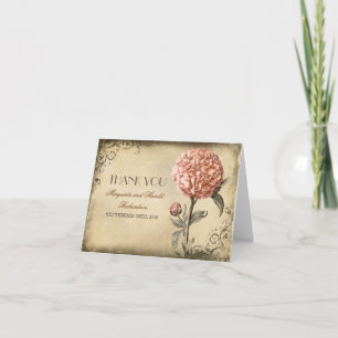 Carte De Remerciements le mariage vintage de fleur rose de pivoine vous