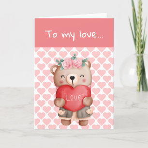 Carte De Remerciements Le mignon ours en peluche de Valentine envoie un c