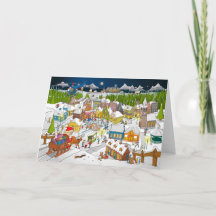 Le Père Noël sert dans le village de Noël