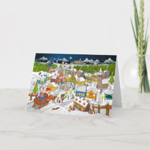 Carte De Remerciements Le Père Noël sert dans le village de Noël