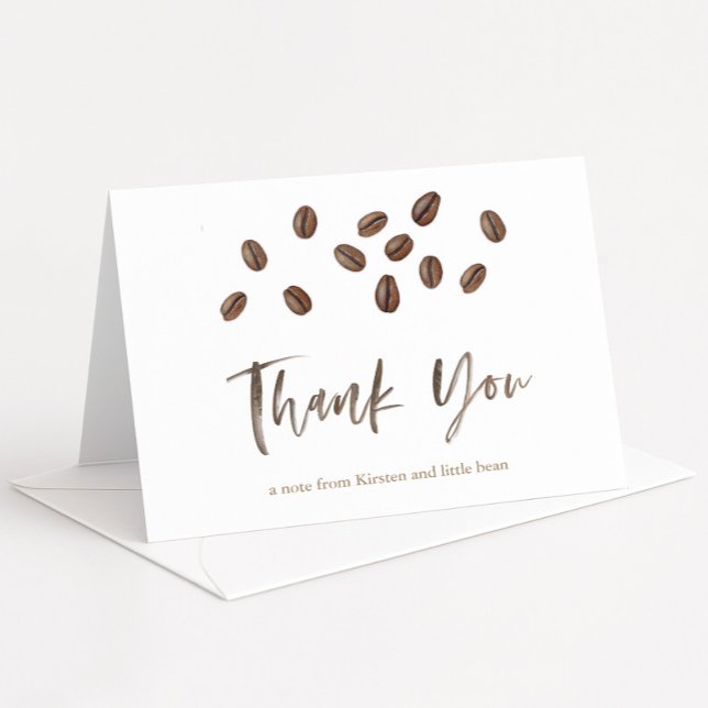 Carte De Remerciements Le petit haricot prépare un thème de café pour la  (A minimalist coffee bean thank you card for a love is brewing or baby is brewing theme shower)