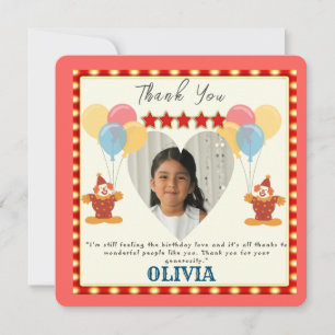 Carte De Remerciements LE PLUS GRAND 5E anniversaire Cirque THÈME