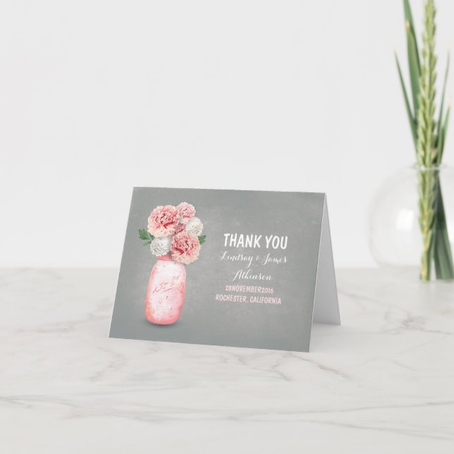 Carte De Remerciements Le pot de maçon peint par rose mignon vous (Devant)