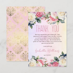 Carte De Remerciements Le rose fleurit le Baby shower Floral