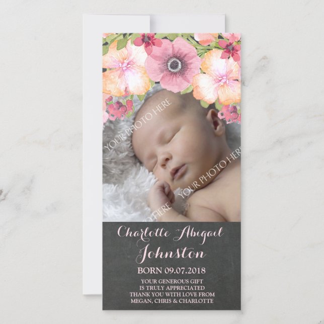 Carte De Remerciements Le rose rustique de tableau fleurit la douche de (Devant)