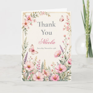 Carte De Remerciements Légère Papillon Floral Mariage