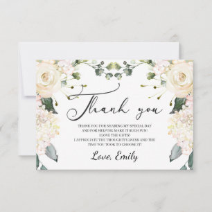 Carte De Remerciements L'élégante douche de mariée florale blanche hydran