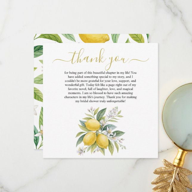 Carte De Remerciements Lemon Blossom Bridal Shower Thank You Card (Devant/Arrière en situation)