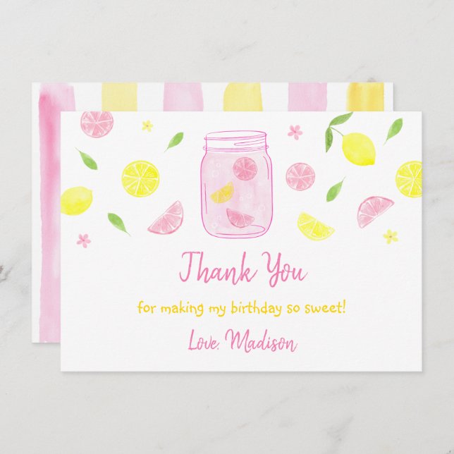 Carte De Remerciements Lemonade rose Lemon Anniversaire (Devant / Derrière)
