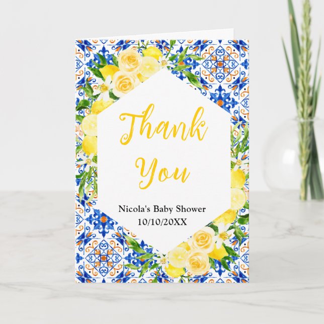 Carte De Remerciements Lemons and Foliage Mediterranean Baby Shower (Devant)