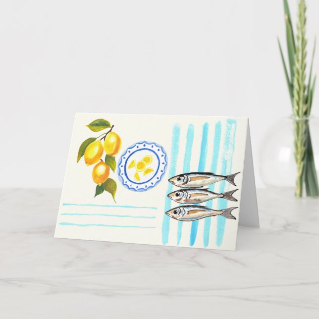 Carte De Remerciements Lemons and sardines coastal greeting card (Devant)