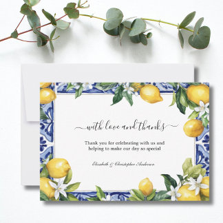Carte De Remerciements Lemons Blue White Tile Mediterranean Wedding